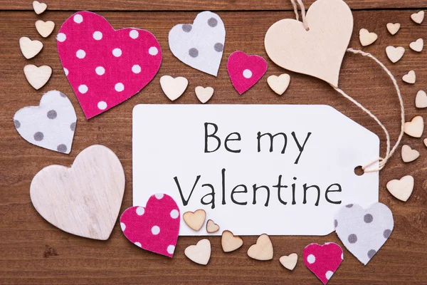 Label With Pink Heart, Text Be My Valentine — Stock Photo, Image