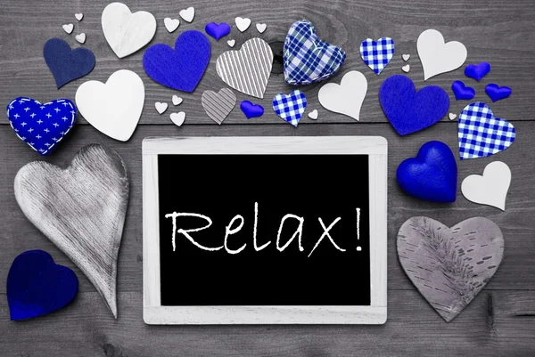Black And White Chalkbord, Many Blue Hearts, Relax — Zdjęcie stockowe