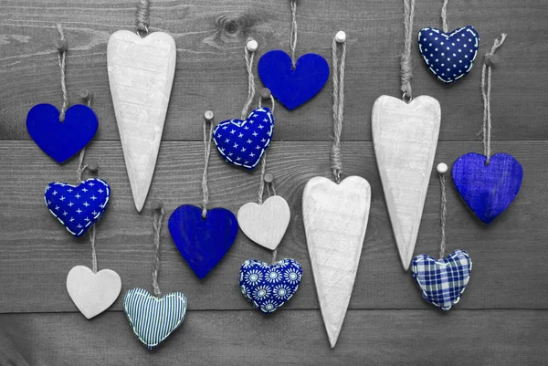 Blue Hearts For Valentines Daecoration, Black And White Image — Φωτογραφία Αρχείου