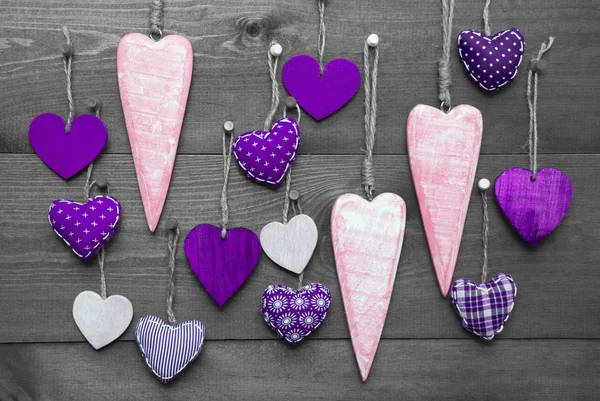 Purple Hearts For Valentines Daecoration, Black And White Image — Φωτογραφία Αρχείου