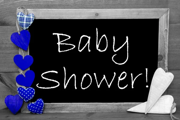 Fekete-fehér Blackbord, kék szívek, baba zuhany — Stock Fotó