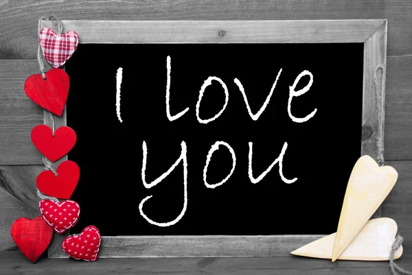 Black And White Blackbord, Red Hearts, I Love You — Stock Photo, Image