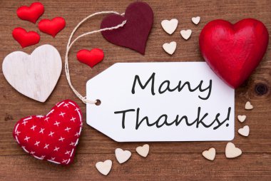 Label With Red Hearts And Text Many Thanks