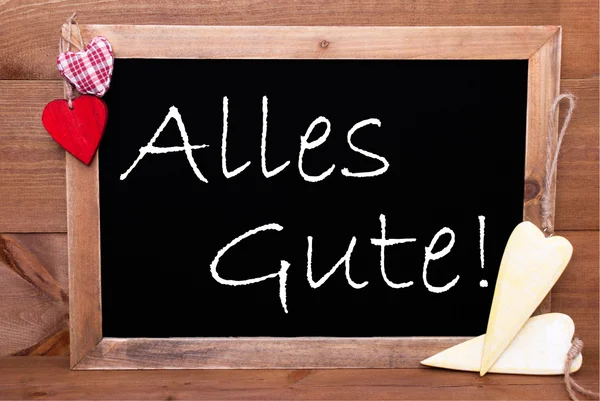 One Chalkbord, Red And Yellow Hearts, Alles Gute Means Congratulations — Stock Photo, Image