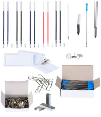 İzole bir arkaplanda bir dizi yazma materyali