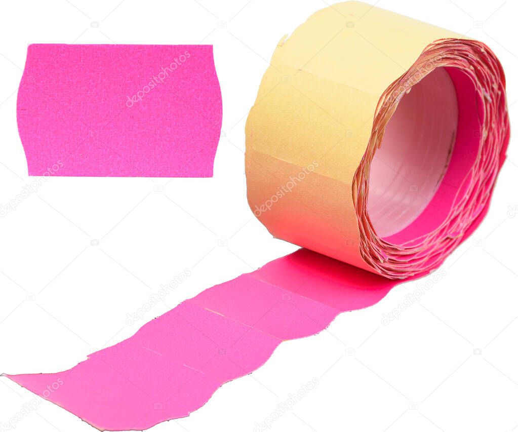 A color roll of pink labels on an isolated background.