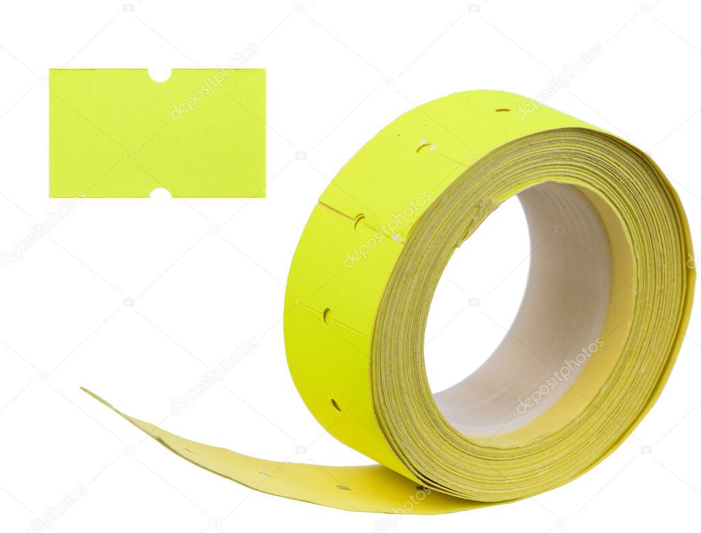 Color roll of yellow labels on an isolated background.