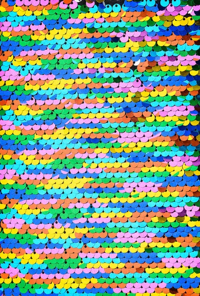 Macro Sfondo Paillettes Paillettes Multicolori Arcobaleno Scale Sfondo Paillette Tessuto — Foto Stock