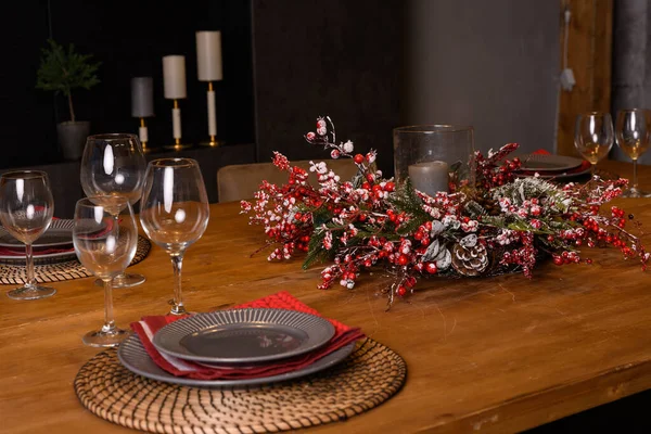 Kersttafel Voor Twee Met Kaarsen — Stockfoto