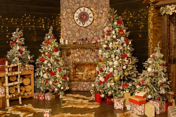 Beautiful Bright Location Christmas Tree Room Decoration New Year Style — Stock Photo, Image