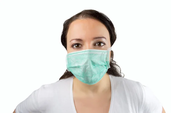 Kvinna med mask att skydda av virus — Stockfoto