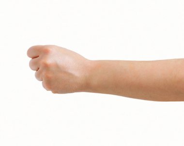 Beyaz izole edilmiş arka planda yatay kadın yumruğu