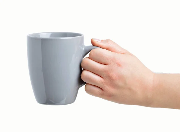 Nahaufnahme Von Frau Mit Tasse Isoliert Auf Weiß — Stockfoto