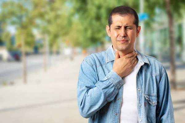 Man Feels Bad Coughs Symptom Cold Bronchitis Health Concept — Stock Photo, Image