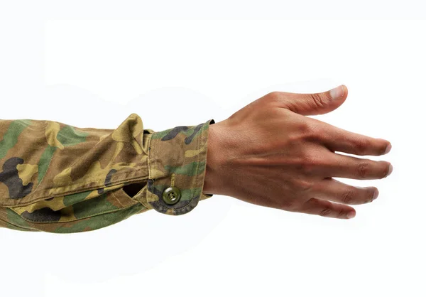 Χέρι Ανθρώπου Έτοιμο Για Χειραψία Λευκό Απομονωμένο Φόντο — Φωτογραφία Αρχείου