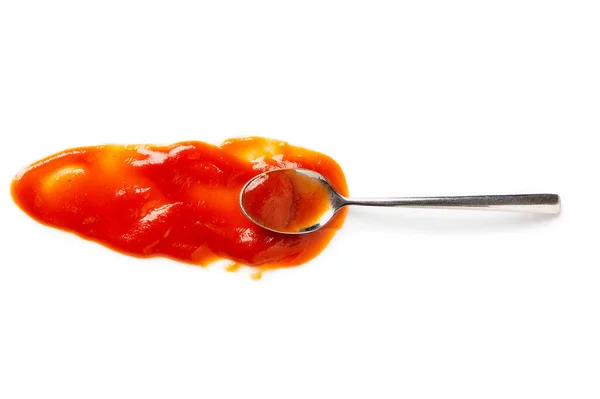 Ketchup Tomato Sauce Spoon Isolated White — Stock Photo, Image