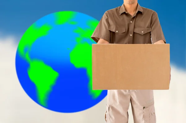Global parcel delivery worker — Stock Photo, Image