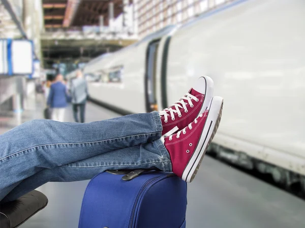 Teenage train passenger — Stock Photo, Image