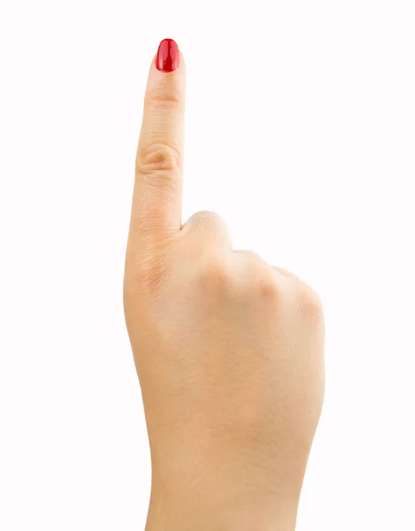 Woman pointing with forefinger — Stock Photo, Image