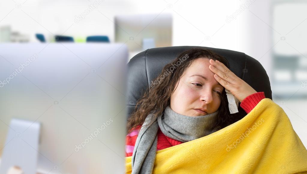sick woman in the office