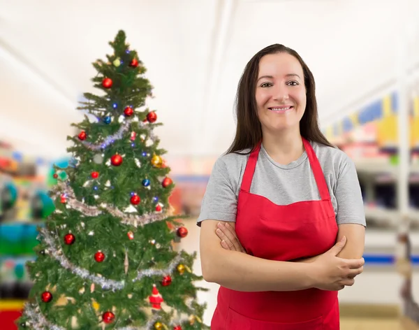 Saleswoman on Christmas — Stock Photo, Image