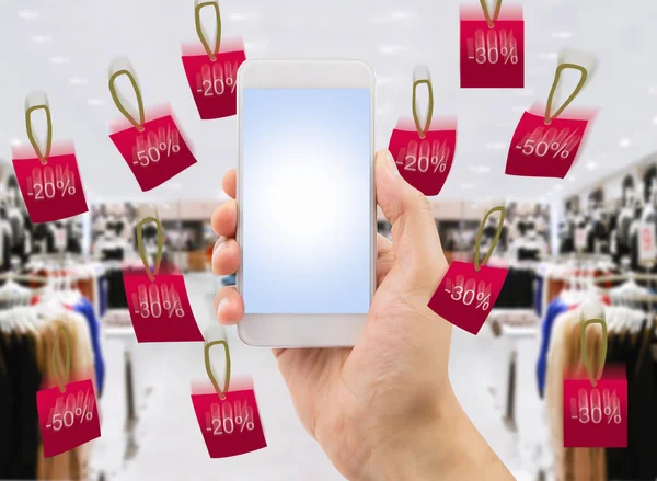 Rain of discounts with my smartphone — Stock Photo, Image