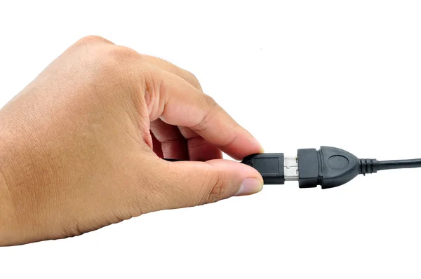 Hand invoegen de kabel usb — Stockfoto