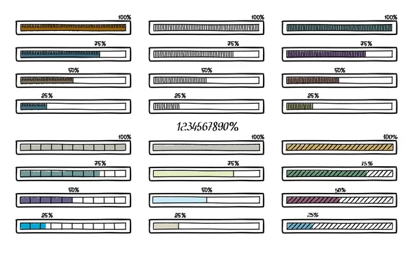 Mega set of hand-drawn vector doodle progress bar — Stock Vector