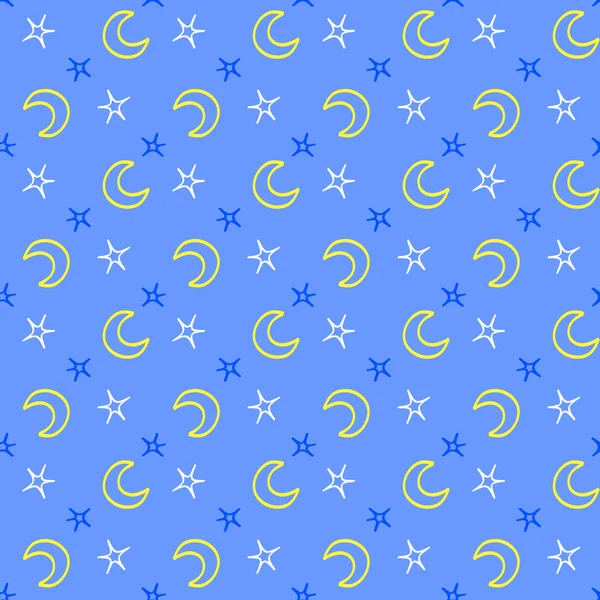 Бесшовные мягкие звезды и лунный ночной фон ребенка — стоковый вектор