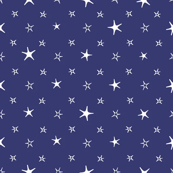 Inconsútil azul y blanco estrellas luna bebé noche fondo — Vector de stock