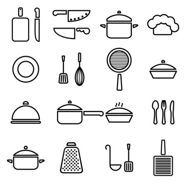 Vektör mutfak eşyaları satır simgeler