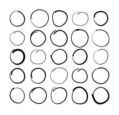 Vektör karalama çizilmiş daireler doodle kümesi soyut