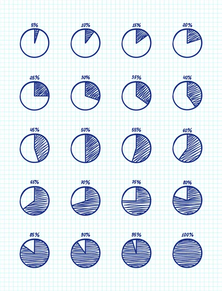 Vector hadn getekende feltip cirkeldiagram pictogrammen pennenset. — Stockvector