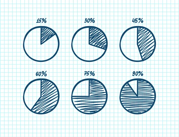 Hadn-drawn vector feltip pen pie chart icons set — Stock Vector