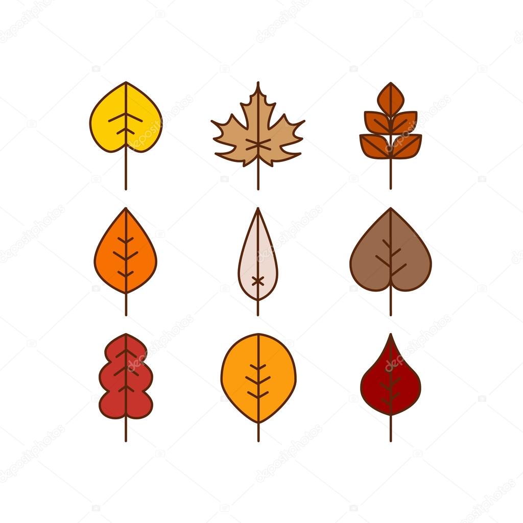 Les Feuilles Dautomne De Vecteur Dessins Au Trait Jaune Les