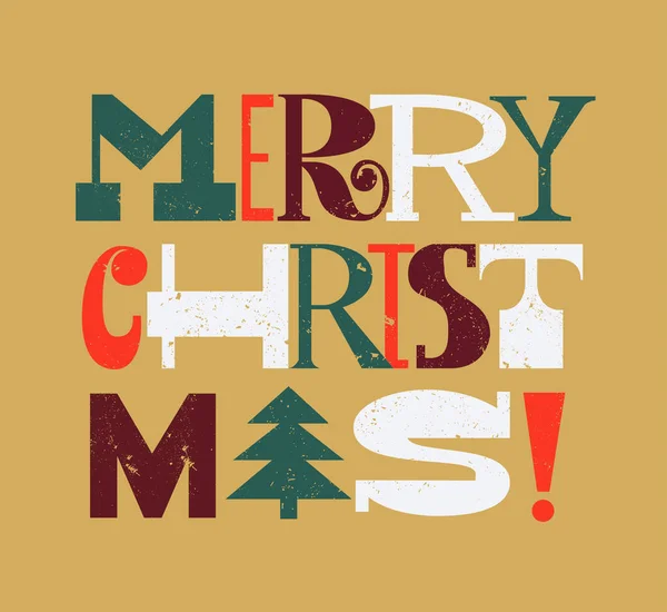 Merry Christmas fun fir tree childlike greeting card — Stock Vector