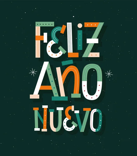 Feliz Año Nuevo en el diseño tipográfico español moderno — Vector de stock