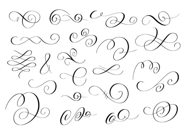 Tourbillons vectoriels réglés. Stylo calligraphie conception florissante — Image vectorielle