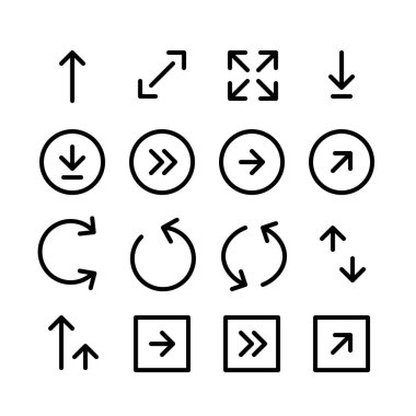 Oklar. Piksel mükemmel düzenlenebilir okşama simgeleri