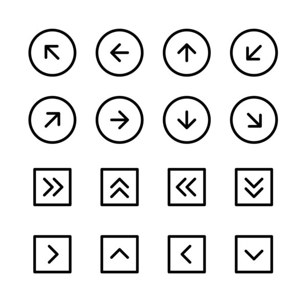 Arrows set. Pixel perfect editable stroke ui icons