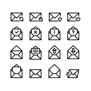 Posta simgeleri ayarlandı. Piksel mükemmel düzenlenebilir vuruş