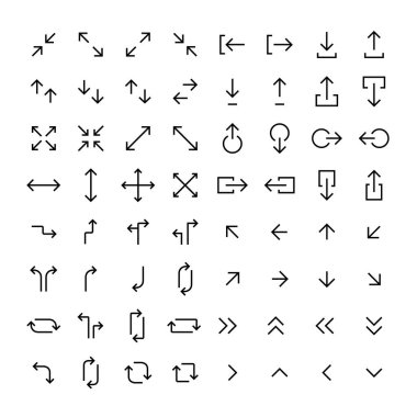 Ok simgeleri. Piksel mükemmel. Düzenlenebilir vuruş