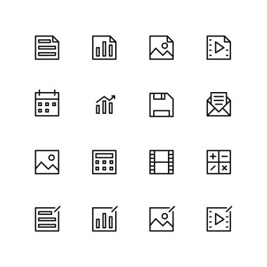 Dosya tipleri simgeleri. Piksel mükemmel düzenlenebilir vuruş