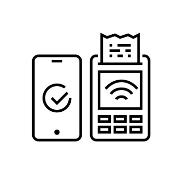 Temassız ödeme ikonu. Telefon ve terminal. Düzenlenebilir felç. Piksel mükemmel