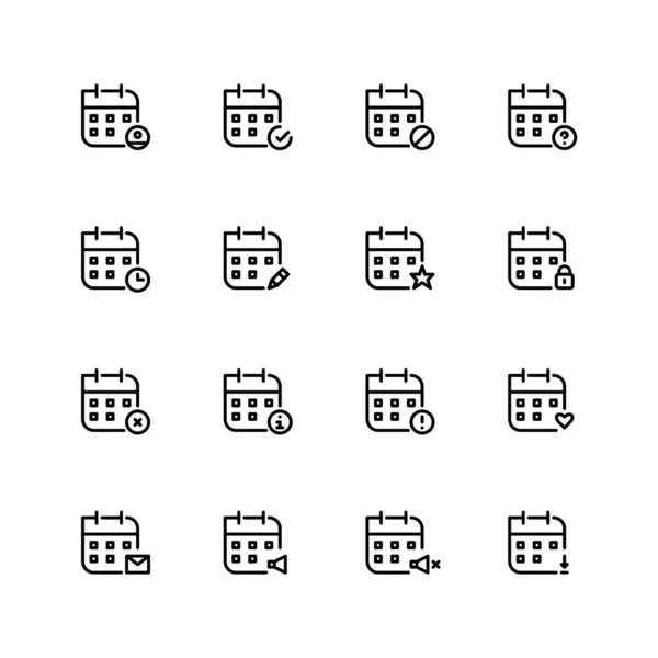 Icone del calendario. Aggiungi nuovo evento, notifiche, esportazione e sicurezza. Pixel perfetto, colpo modificabile — Vettoriale Stock