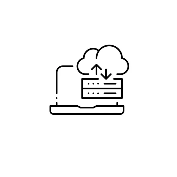 Server pro ukládání cloudových informací je připojen k notebooku. Pixel perfektní, upravitelná ikona tahu — Stockový vektor