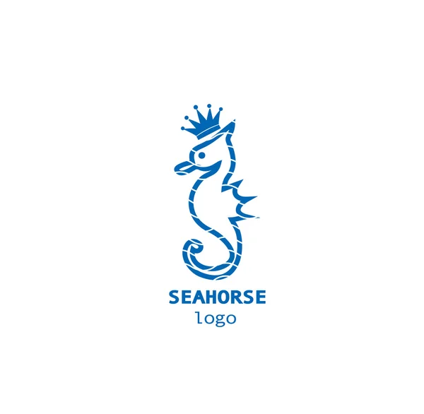 Blauwe en witte seahorse Bedrijfs embleem — Stockvector