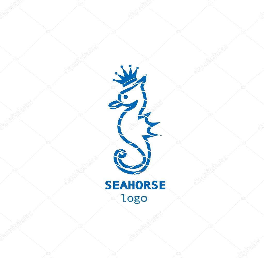 Blue and white seahorse business logo illustration