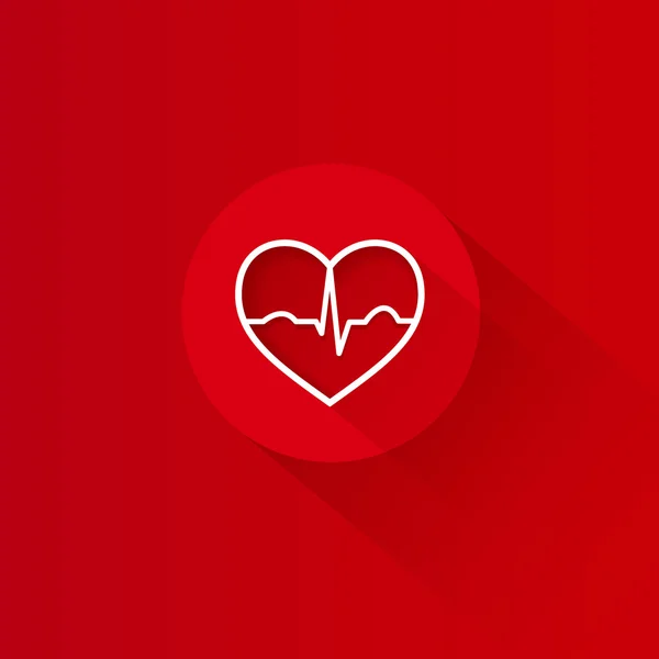 Piatto lunga ombra cuore rosso ecg design — Vettoriale Stock