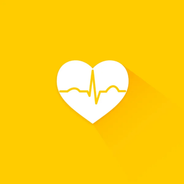 Yellow flat long shadow cardiology icon — Stock Vector